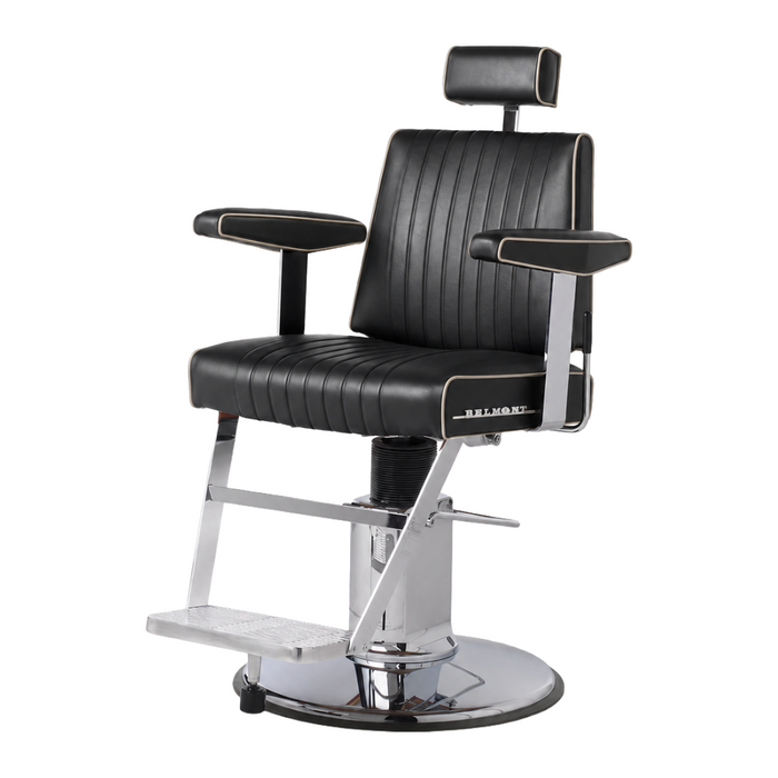 Takara Belmont Dainty Barber Chair Black with Metallic Beige Piping - 7 Day Quick Ship
