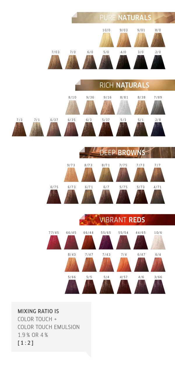 Wella Colour Touch Technical Shade Chart Salon Supplies