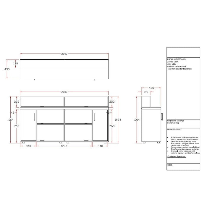 Bespoke Zodiac 2000mm Reception Desk