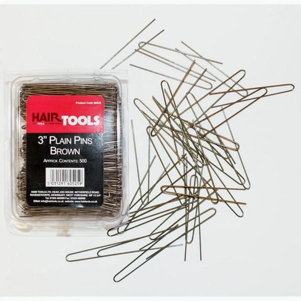 Hair Tools 3 Inch Plain Pins Brown