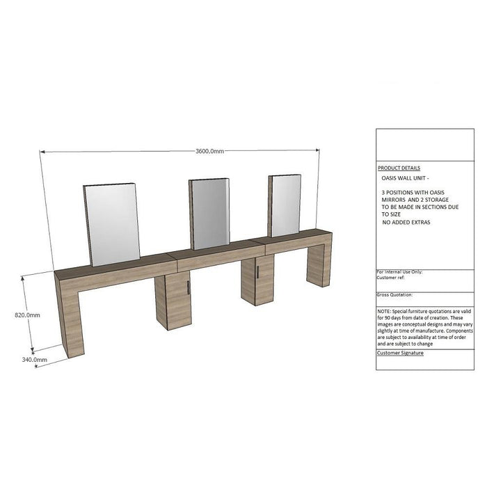 Bespoke Oasis 3 Position Wall Unit with Storage