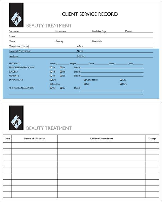 Agenda Record Cards Beauty Treatments