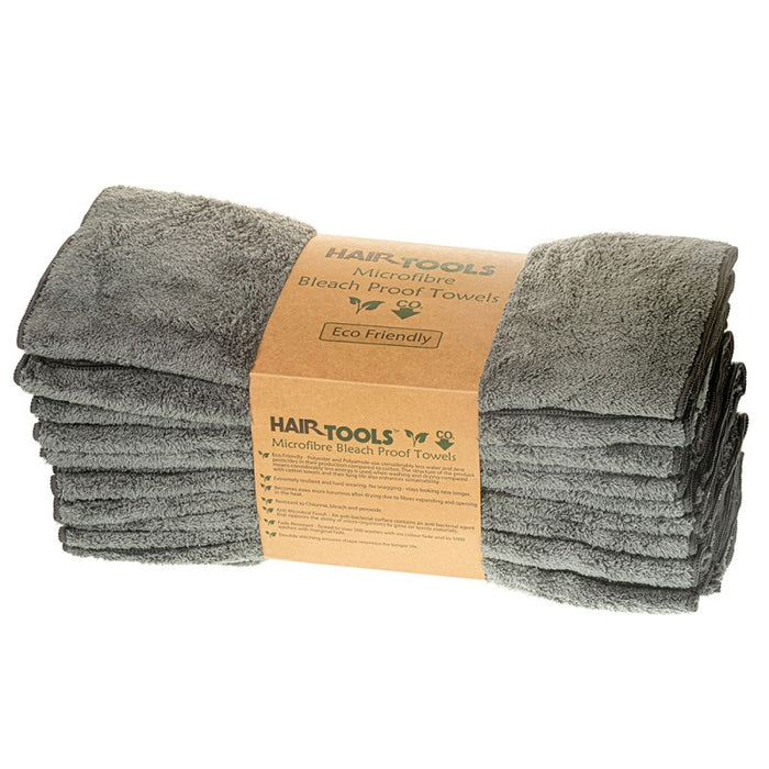 Hair Tools Micro Fibre Bleach Proof Steel Grey Towels (Bundle of 12)