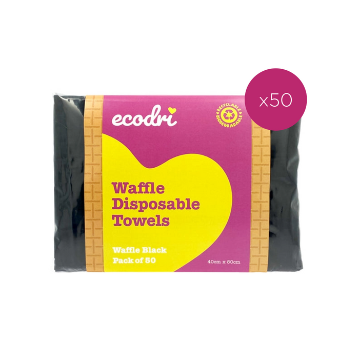 Ecodri Disposable Black Waffle Towels - Bulk Buy Case (50x50 towels)