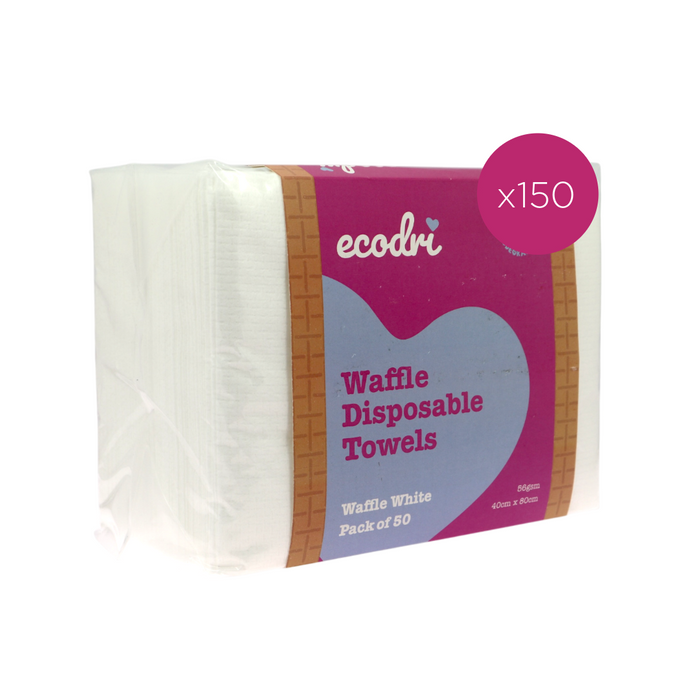 Ecodri Disposable White Waffle Towels - Bulk Buy Case (50x50 towels)