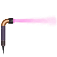 Dyson Supersonic r Hair dryer with pink airflow on a white background